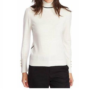 Court & Rowe Women Button Cuff Tipped Turtleneck Sweater | Size - XXS | White